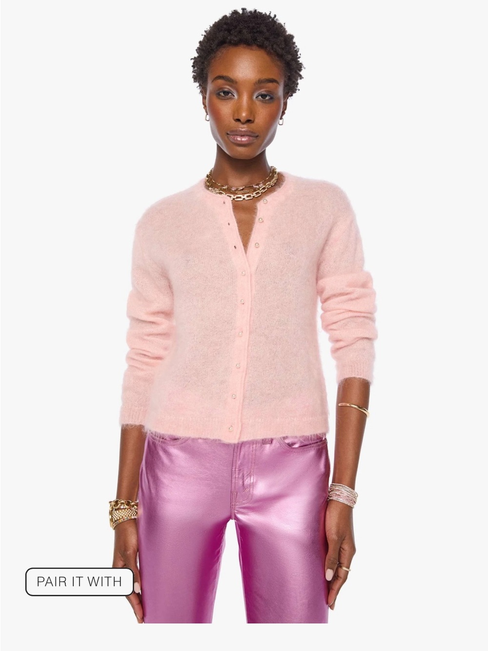 Mother the cropped cardigan in Cotten candy powder xs